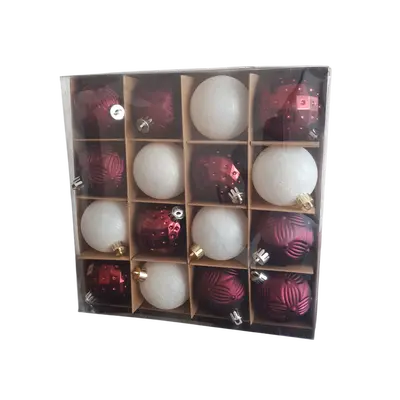 Ялинкові пластикові кульки комплект 16шт, Ø 6см, бордо