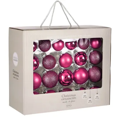 Ялинкові скляні кульки House of Seasons комплект 42шт, Ø 7/6/5 см, фуксія