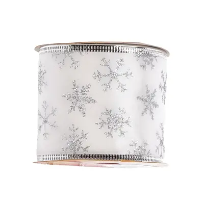 Стрічка декоративна з візерунком Jumi, 6.3 см х 2.7 м, срібляста