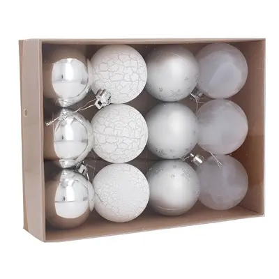 Ялинкові пластикові кульки Chomik комплект 12 шт, Ø 5см, сріблясті