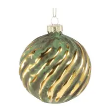 Ялинкова скляна кулька Chomik зелено-золота 8 см, рельєф хвиля