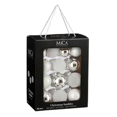 Ялинкові скляні кульки Mica Decorations компл.26 шт, Ø 7/6/5 см, білі