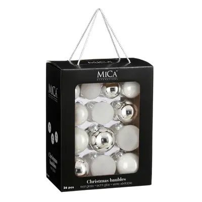 Ялинкові скляні кульки Mica Decorations компл.26 шт, Ø 7/6/5 см, білі
