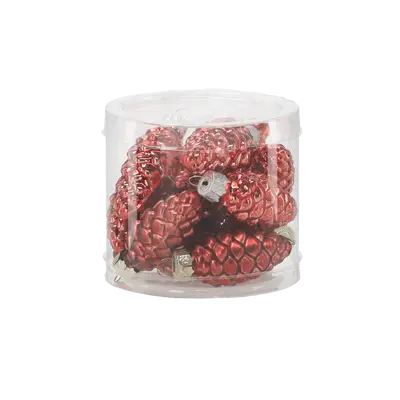 Ялинкові скляні прикраси Chomik Шишки комплект 16 шт, 3х6 см, червоні