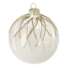 Ялинкова скляна прикраса Chomik біла, 8 см, верхній візерунок