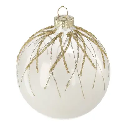 Ялинкова скляна прикраса Chomik біла, 8 см, верхній візерунок