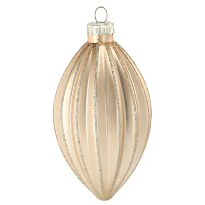 Ялинкова скляна прикраса Chomik шампань рельєфна 8 см, овал