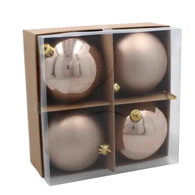 Ялинкові пластикові кульки Chomik комплект 4шт, Ø 10см, шампань