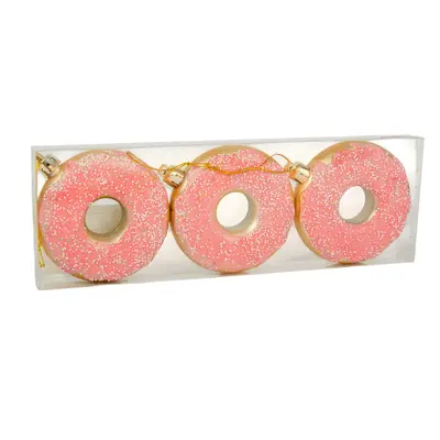 Ялинкові пластикові прикраси Chomik Пончики комплект 3шт, Ø 8см, рожеві