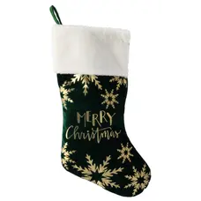 Шкарпетка новорічна декоративна Chomik 50 см, сніжинки, зелена