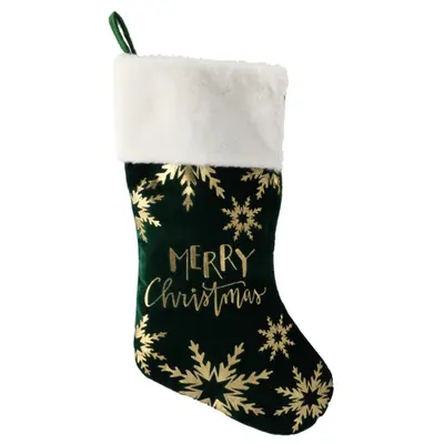Шкарпетка новорічна декоративна Chomik 50 см, сніжинки, зелена