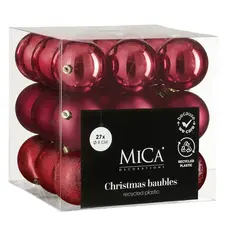 Ялинкові пластикові кульки Mica Decorations комплект 27 шт, Ø 8 см, вишневі