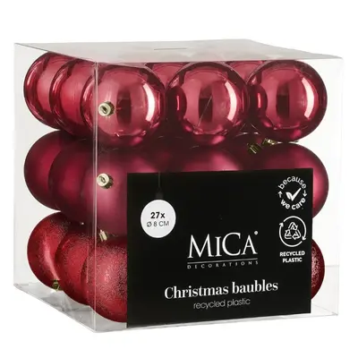 Ялинкові пластикові кульки Mica Decorations комплект 27 шт, Ø 8 см, вишневі