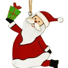 Декоративна підвіска, 10 см, Санта з подарунком, дерев'яна, House of Seasons