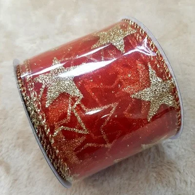 Стрічка декоративна 6см x 2,7м, поліестер, червоний, зірки "House of Seasons"