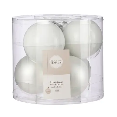 Ялинкові скляні кульки "House of Seasons" комплект 6 шт, Ø 8 см, білі