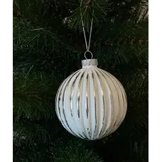 Ялинкова скляна кулька "Chomik" Ø 8 см, смугаста, біло-срібляста