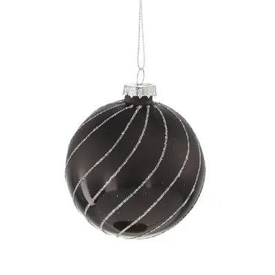 Ялинкова скляна кулька "Chomik" Ø 8 см, орнамент вертикальний, чорна