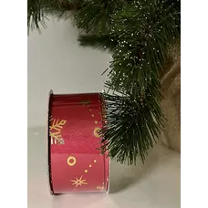 Стрічка декоративна з візерунком "Сніжинки" Chomik 2,7 м, висота 3,8 см, червона