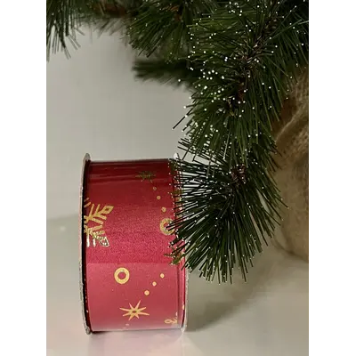 Стрічка декоративна з візерунком "Сніжинки" Chomik 2,7 м, висота 3,8 см, червона