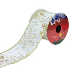 Стрічка декоративна з блискучим візерунком "Chomik" 6 см х 2,7 м, великі сніжинки золото