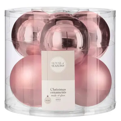 Ялинкові скляні кульки House of Seasons комплект 6 шт, Ø 8 см, рожеві