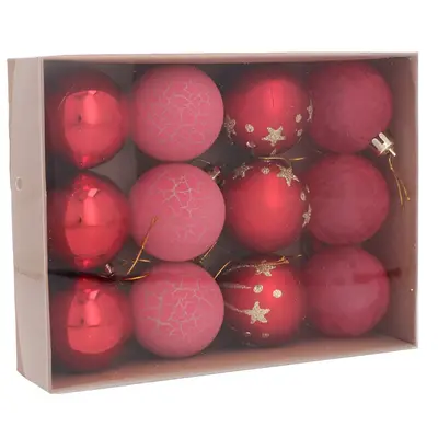 Ялинкові пластикові кульки Chomik комплект 12 шт, Ø 5см, червоні