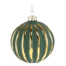 Ялинкова скляна кулька Chomik зелено-золота 8 см, вертикальний рельєф