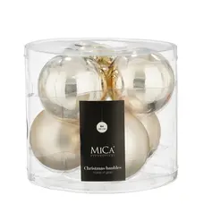 Ялинкові скляні кульки Mica Decorations компл. 6 шт, Ø 8, шампань
