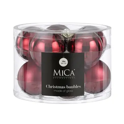 Ялинкові скляні кульки Mica Decorations компл. 10 шт, Ø 6 см, вишневі