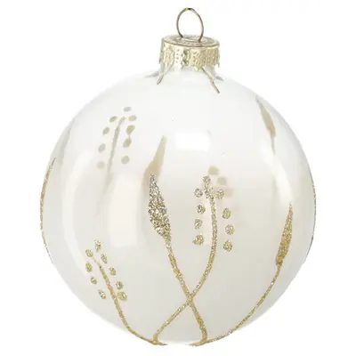 Ялинкова скляна прикраса Chomik біла, 8 см, нижній візерунок