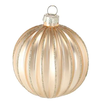 Ялинкова скляна прикраса Chomik шампань рельєфна 8 см, куля