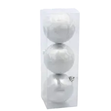 Ялинкові пластикові кульки Chomik комплект 3шт, Ø 8см, сріблясті