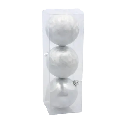 Ялинкові пластикові кульки Chomik комплект 3шт, Ø 8см, сріблясті