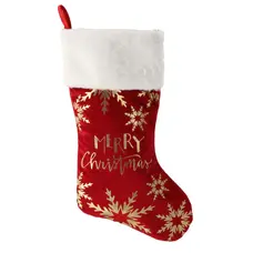 Шкарпетка новорічна декоративна Chomik 50 см, сніжинки, червона