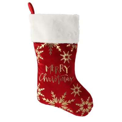 Шкарпетка новорічна декоративна Chomik 50 см, сніжинки, червона