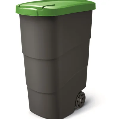 Бак для сміття Prosperplast Wheeler 90 л, антрацит, зелена кришка