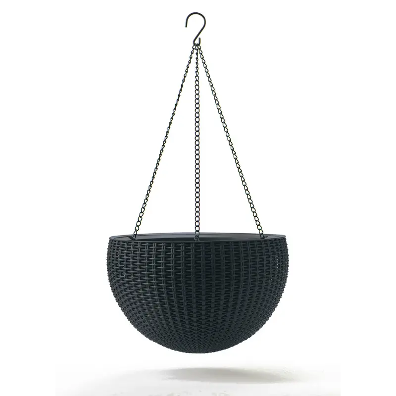 Горщик для рослин Keter Rattan hanging sphere з ланцюжками підвісний, антрацит, 8,6 л