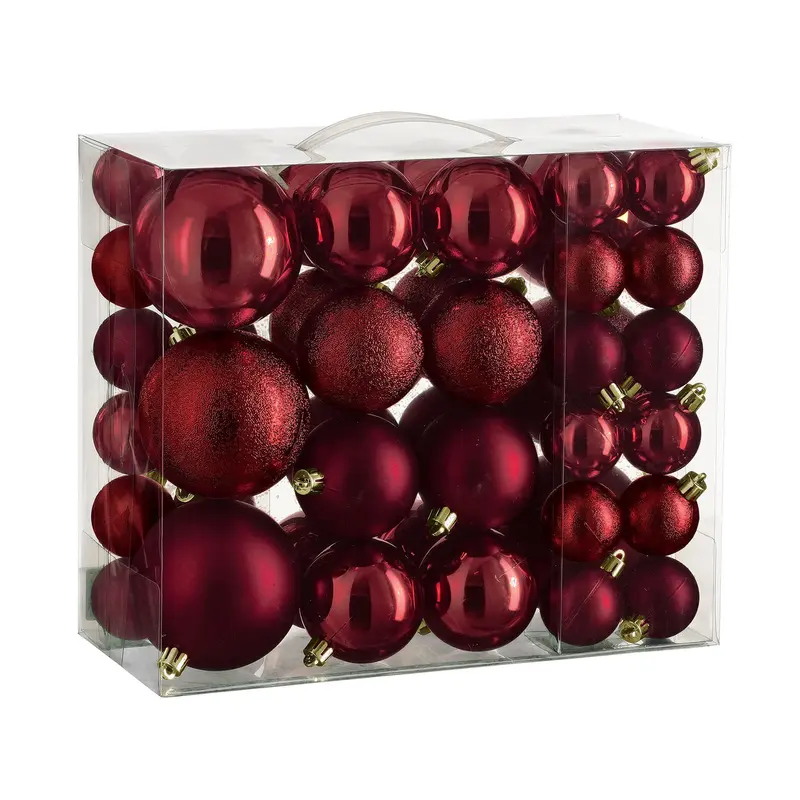 Ялинкові пластикові кульки "House of Seasons" комплект 46 шт, Ø 4/6/8 см, бордові