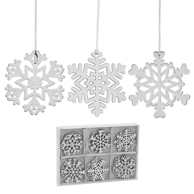 Підвіска новорічна "Сніжинки" Chomik комплект 18 шт, 4,5 см, дерево білий