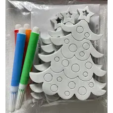 Прикраси для розфарбовування "Ялинка" Chomik, комплект 3 шт, 10 см та фломастери 4 шт