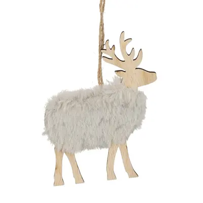 Підвіска декоративна "Олень" House of Seasons, 9 см, дерево з хутром, сірий