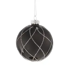 Ялинкова скляна кулька "Chomik" Ø 8 см, орнамент ромбічний, чорна