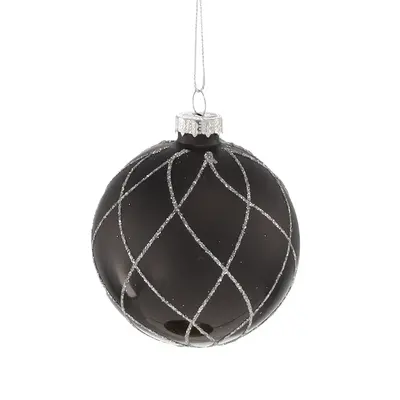 Ялинкова скляна кулька "Chomik" Ø 8 см, орнамент ромбічний, чорна