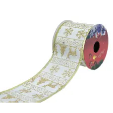 Стрічка декоративна з блискучим візерунком "Chomik" 6 см х 2,7 м, олені золото