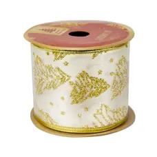 Стрічка декоративна з візерунком "Jumi" 6 см х 2,7 м, ялинки золото