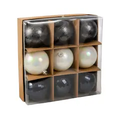 Ялинкові пластикові кульки Chomik компл. 9шт, Ø 8см, графіт з перламутром