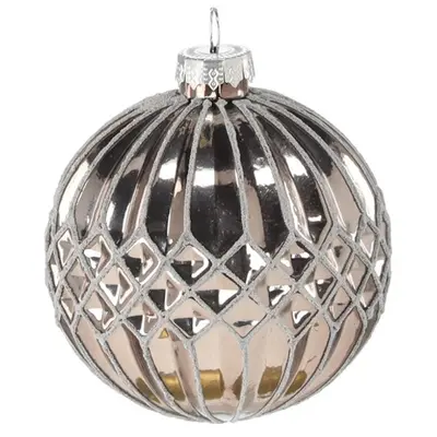 Ялинкова скляна кулька Chomik дзеркальна 8 см, рельєф ромби по центру