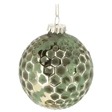 Ялинкова скляна кулька Chomik зелено-золота 8 см, рельєф соти