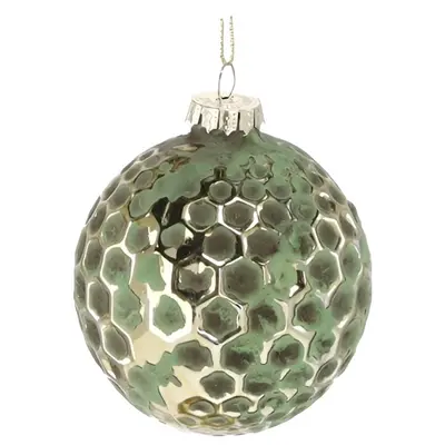 Ялинкова скляна кулька Chomik зелено-золота 8 см, рельєф соти